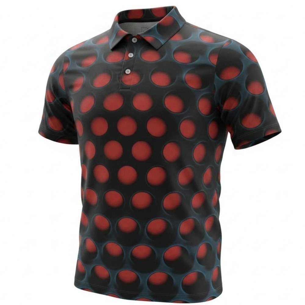 OG Obnoxious Golf Performance Polo‎ Shirt Red Black Polka Dots Men's Size XL
